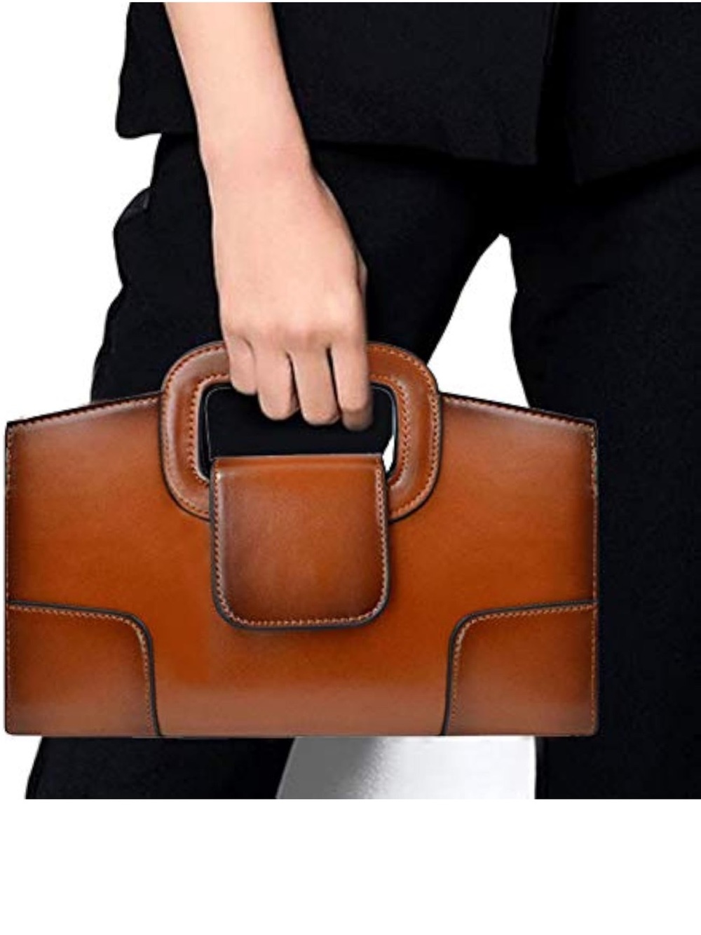 Classic Tan Leather Top-Handle Bag - Women's Elegant Handbag